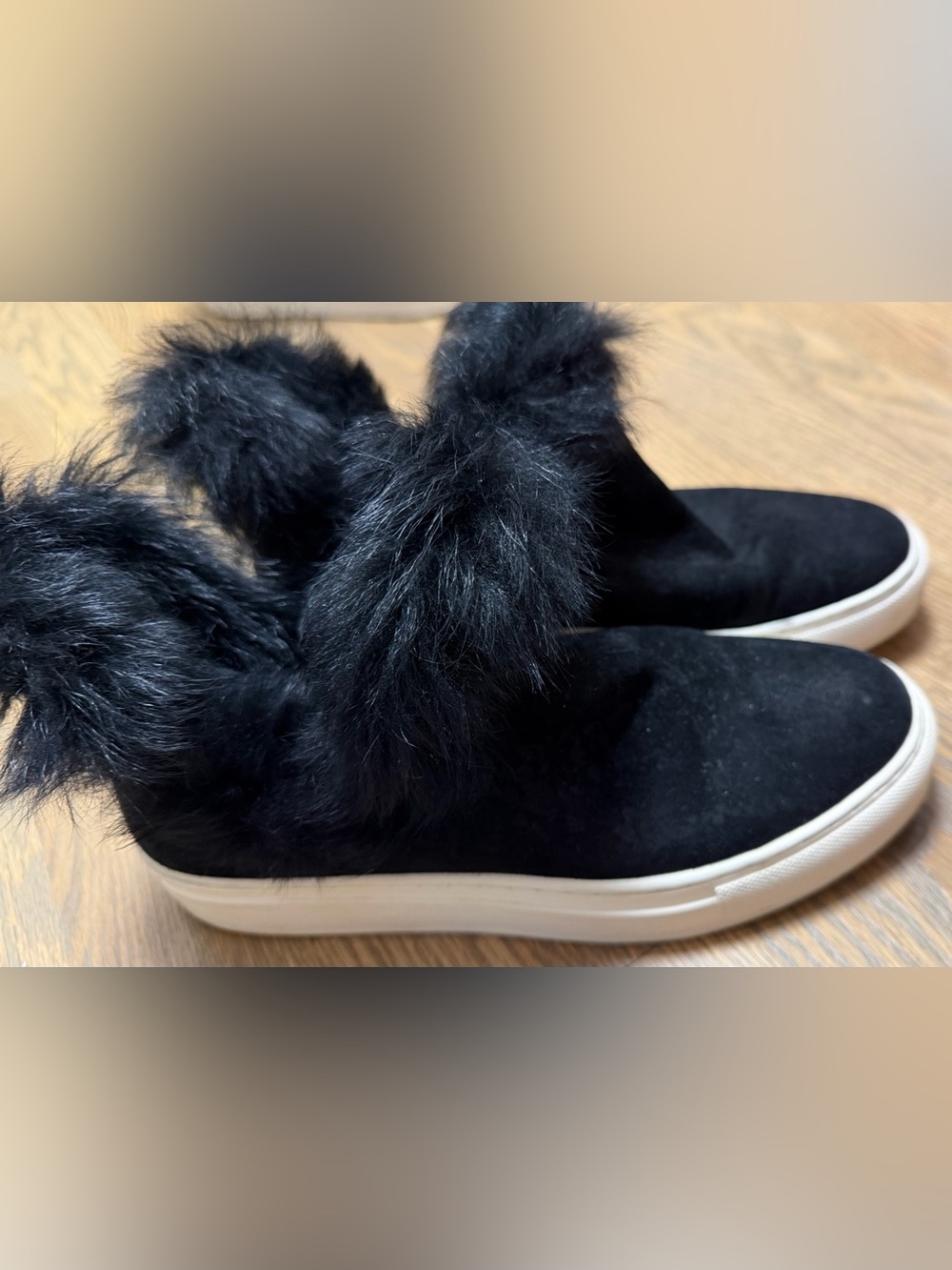 Rachal Zoe Women’s Black Faux-Fur Slip-On Sneakers